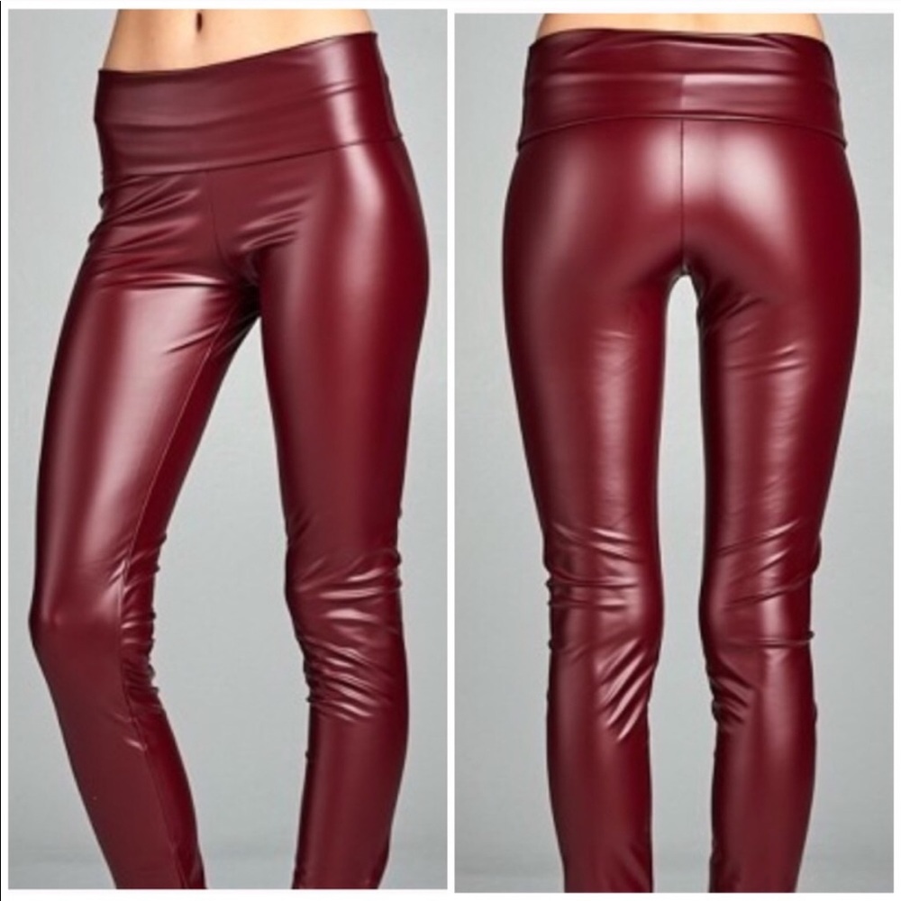 Best seller faux leather burgundy- leggings - Picture 2 of 2